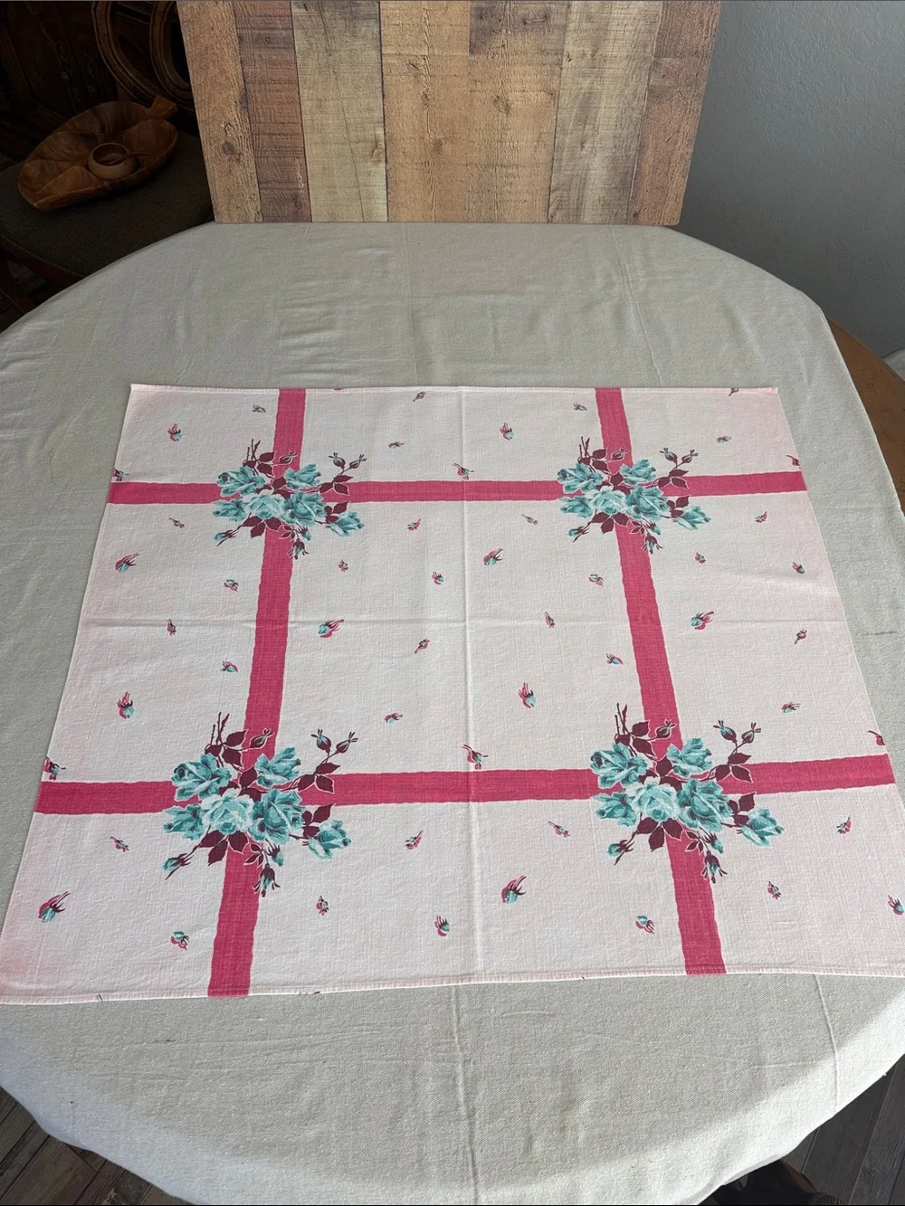 Vintage MCM Floral Small Tablecloth